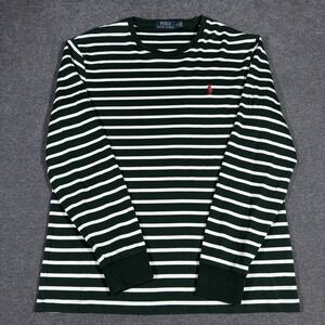 Polo Ralph Lauren Men's Long Sleeve T-Shirt Medium Green White Striped Pony Frat
